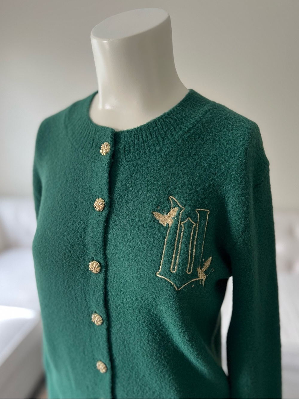 Wicked Cardigan by Paul Tazewell Emerald Green Gold Button EUC XS